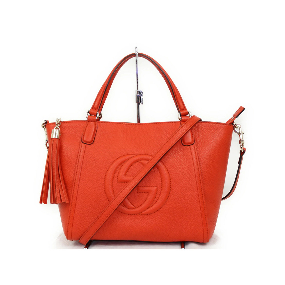 Gucci Soho Top Handle Bag red pebbled leather embossed interlocking GG